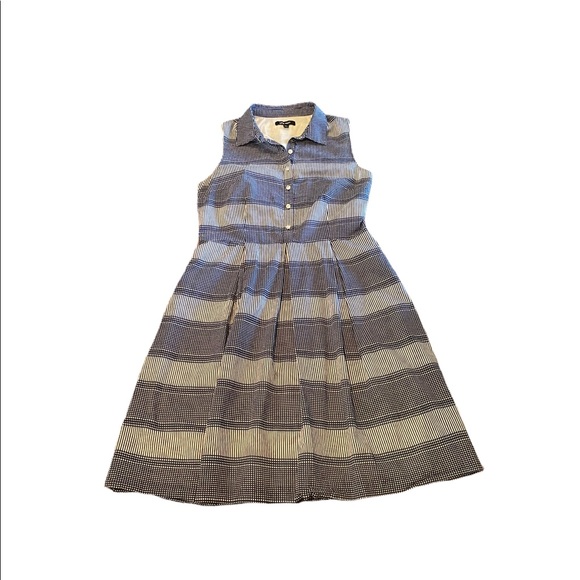 Nine West blue sleeveless check pattern button front pleated cotton dress size14 - Picture 8 of 16